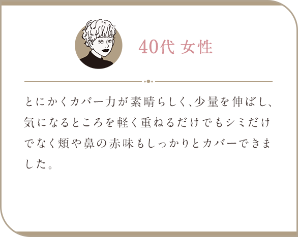 40代 女性/ シミと赤みのカバー力が素晴らしい